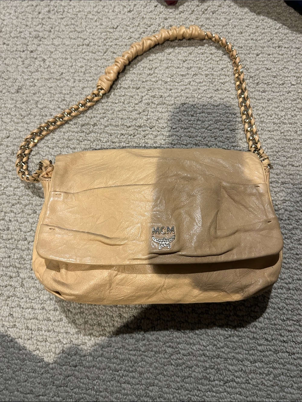 MCM Tan Leather Chain-Handle Shoulder Bag